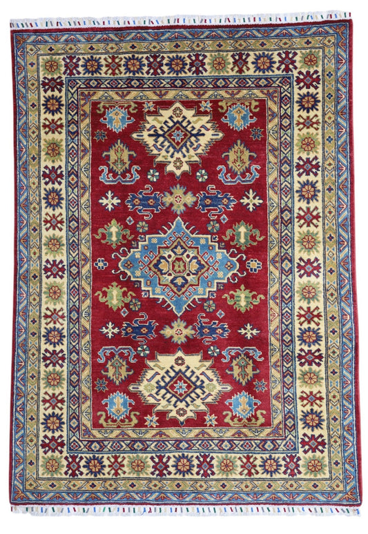Hand-Knotted Afghani Kazak Wool Rug – 4’9″  x  6’8″