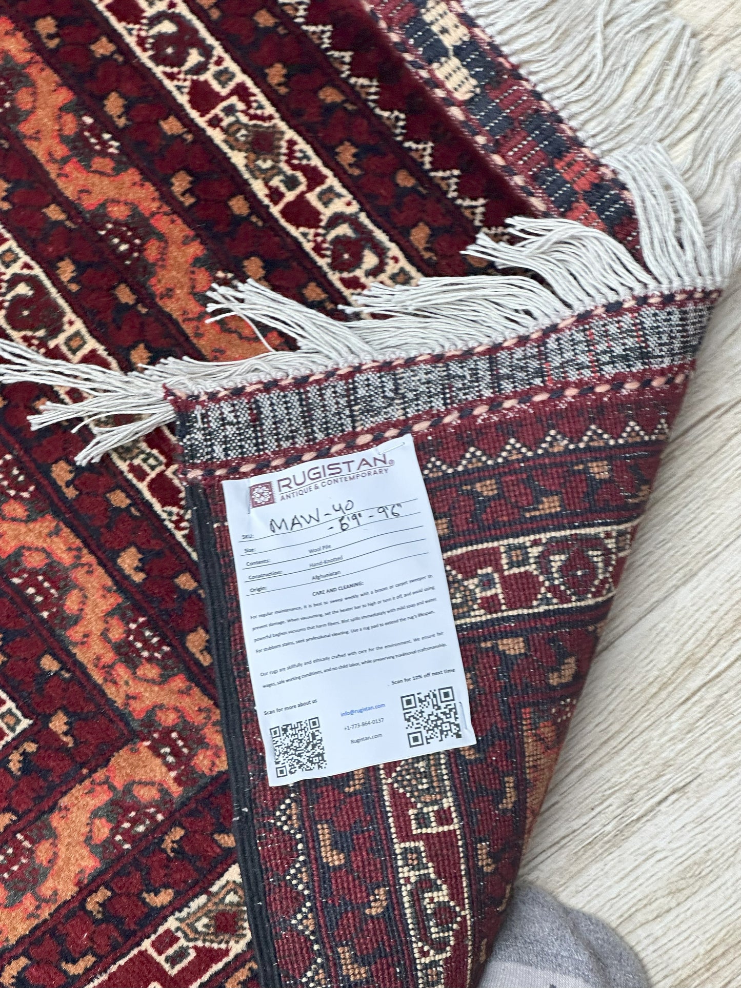 Hand-Knotted Afghani Mawri Wool Rug – 6’9″  x  9’10″