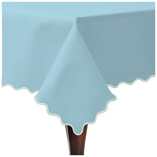 Scallop Embroidery Sateen Cotton Solid Table Cloth - Light Blue
