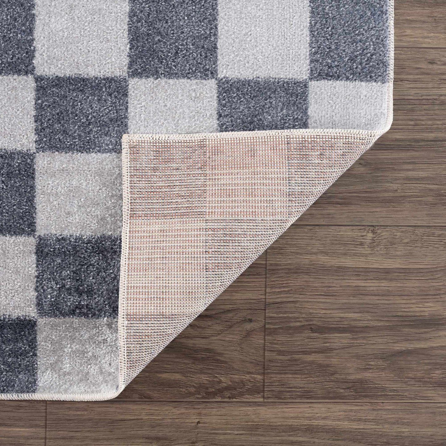 Alie Blue Gray Checkered Washable Rug