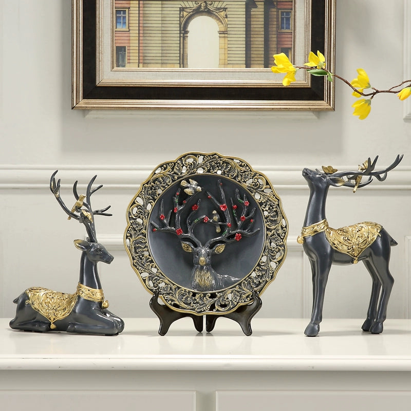 The Antler Heirloom – Handcrafted European Resin Deer Sculpture for TV Cabinet & Living Room Display