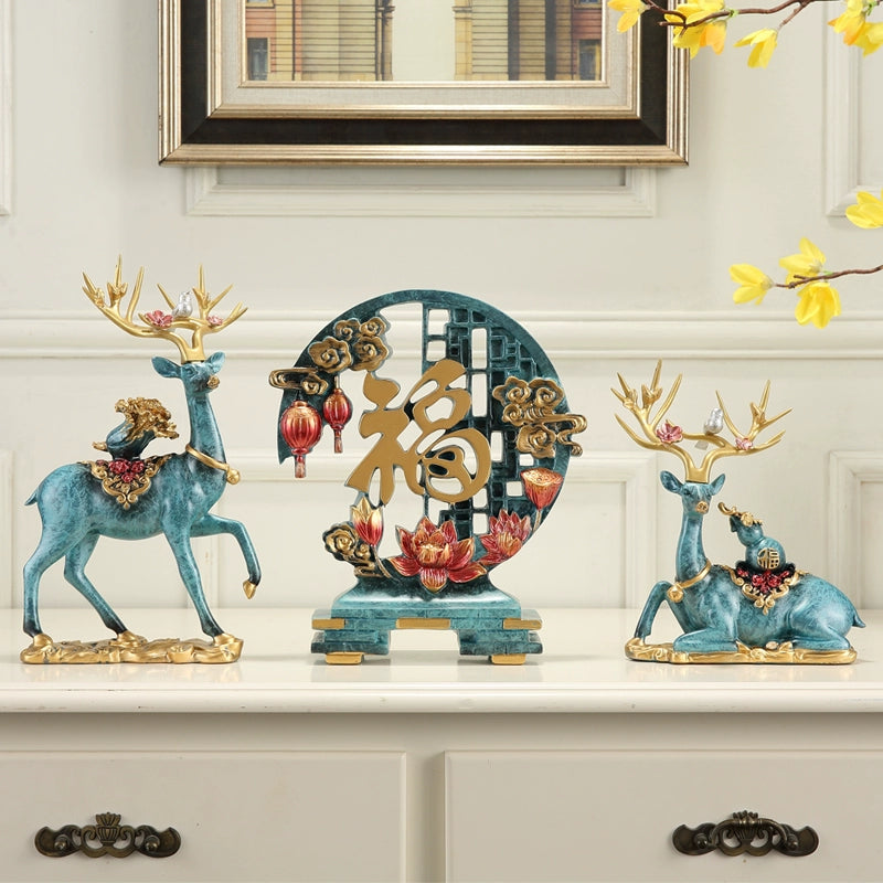 The Antler Heirloom – Handcrafted European Resin Deer Sculpture for TV Cabinet & Living Room Display