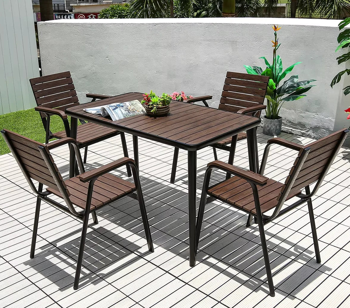 Harborline 120cm Outdoor Dining Table | Modern Wood-Plastic & Iron Frame Terrace Table for Garden, Balcony & Patio