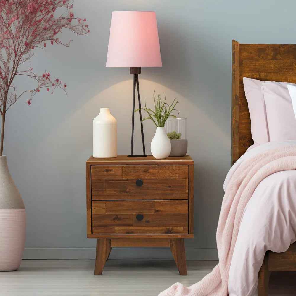 Acacia Silvia 2-Drawer Solid Wood Nightstand for Modern Bedrooms