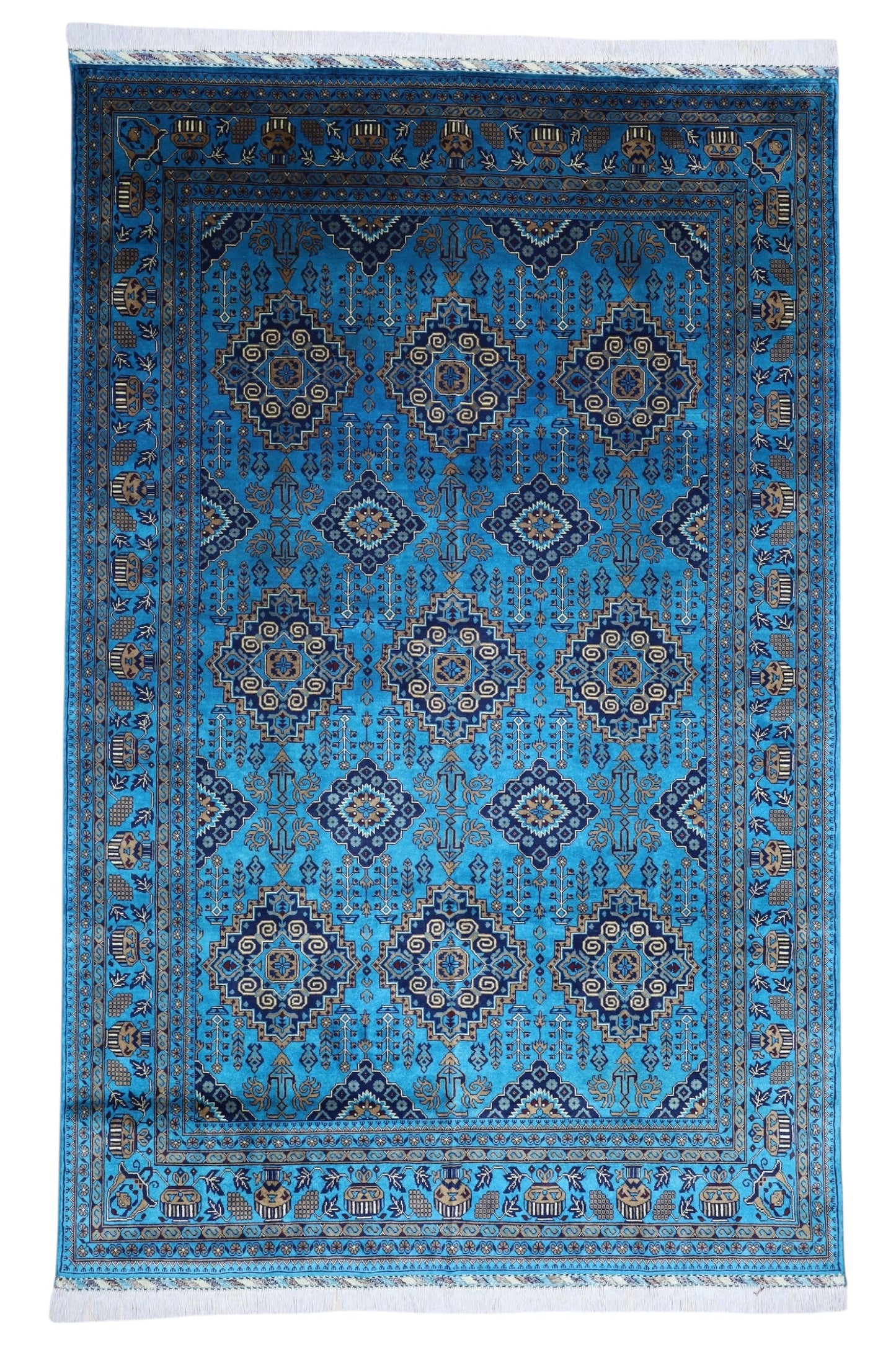 Hand-Knotted Afghani Zerkhaki Wool Rug – 6’6″  x  10’0″