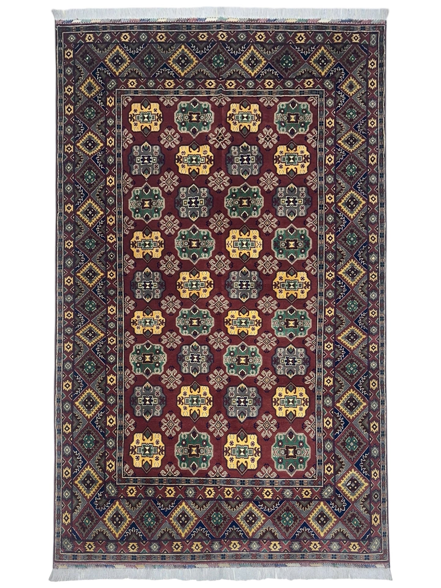 Hand-Knotted Afghani Turkmenistani Wool Rug – 6’5″  x  9’9″