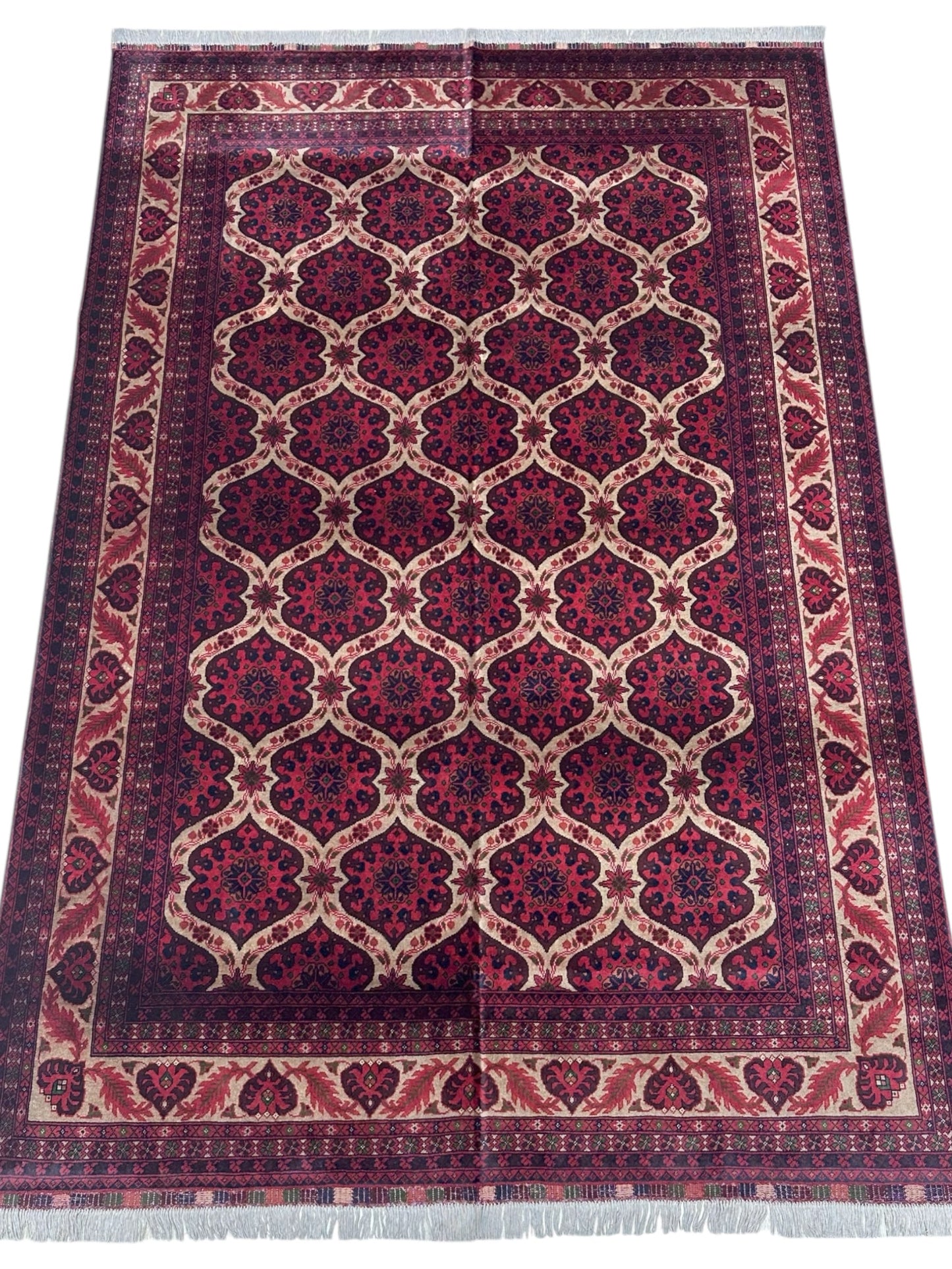 Hand-Knotted Afghani Heart Shape Wool Rug – 6’6″  x  9’5″