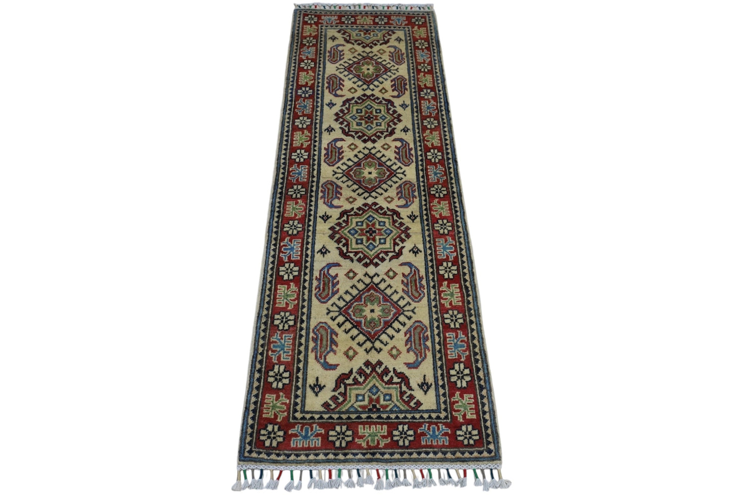 Hand-Knotted Afghani Kazak Wool Rug – 2’0″  x  6’2″