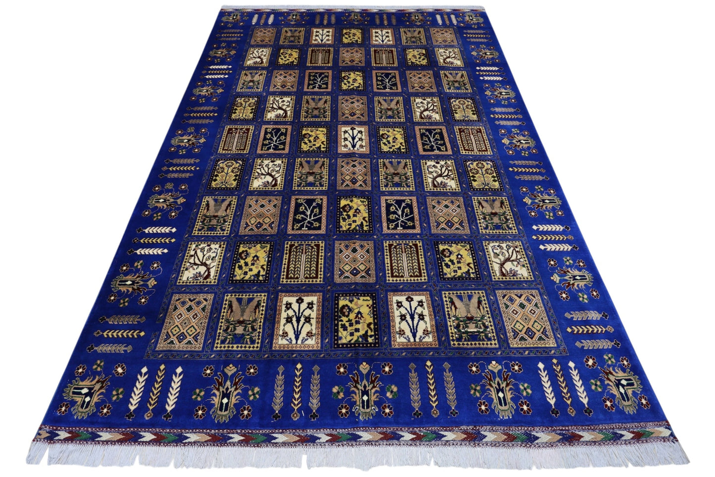 Hand-Knotted Bakhtiari Afghan Wool Area Rug – 6'7" x 9'9" | Blue, Durable, Timeless Design