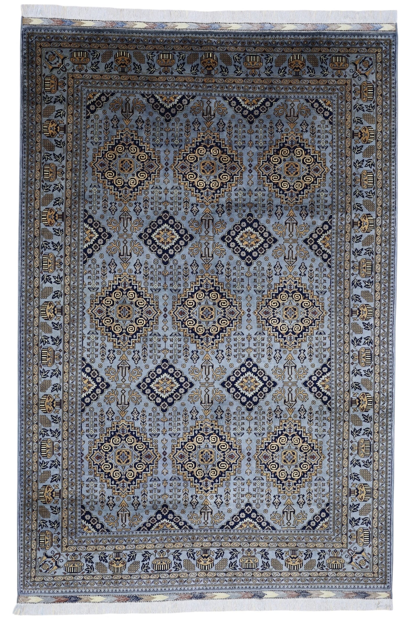 Hand-Knotted Zerkhaki Afghan Wool Area Rug – 6'11" x 10'3" | Elegant Grey-Toned Design