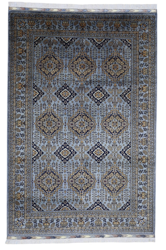 Hand-Knotted Zerkhaki Afghan Wool Area Rug – 6'11" x 10'3" | Elegant Grey-Toned Design
