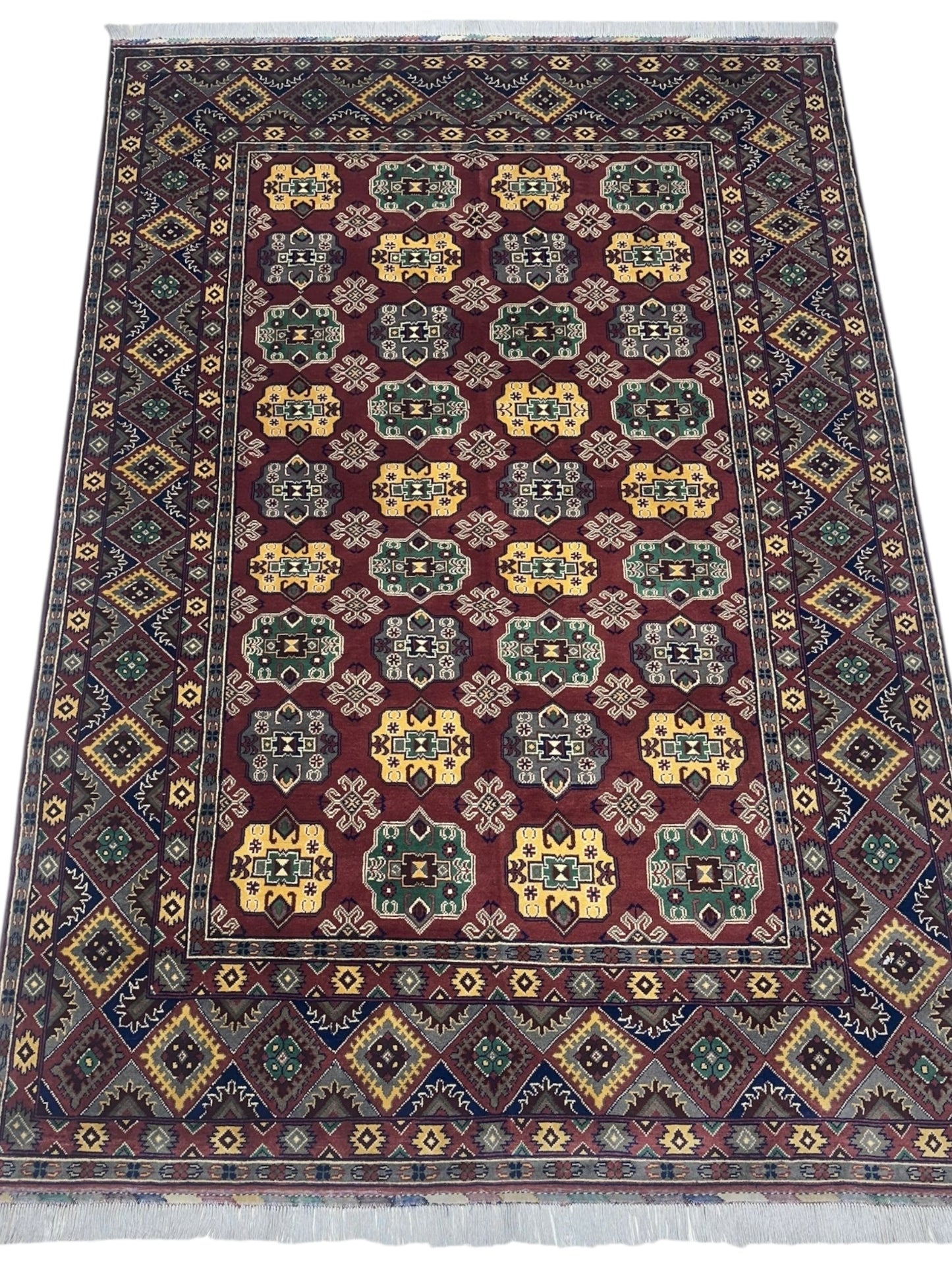 Hand-Knotted Afghani Turkmenistani Wool Rug – 6’5″  x  9’9″