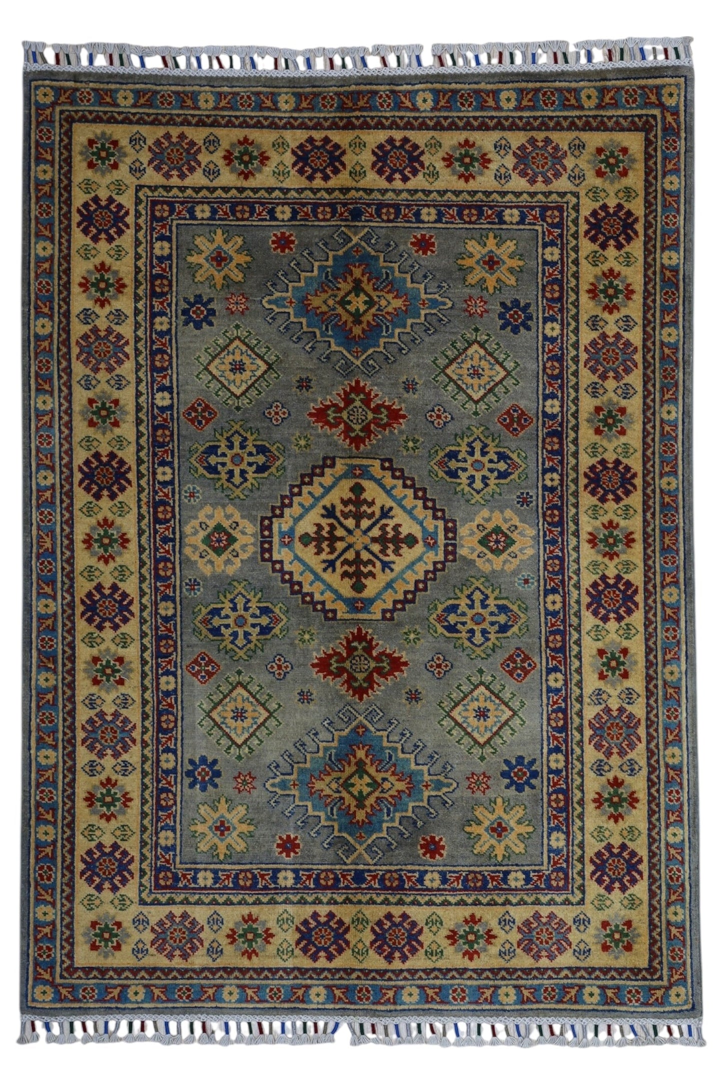 Hand-Knotted Afghani Kazak Wool Rug – 3’11″  x  5’6″