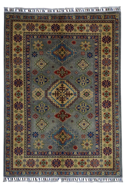 Hand-Knotted Afghani Kazak Wool Rug – 3’11″  x  5’6″