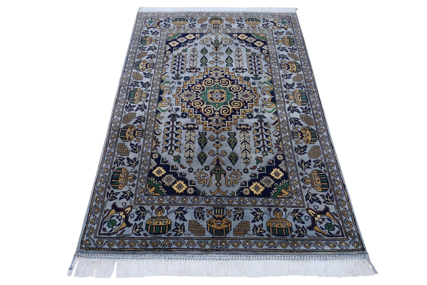 Hand-Knotted Afghani Zerkhaki Wool Rug – 3’4″  x  4’11″