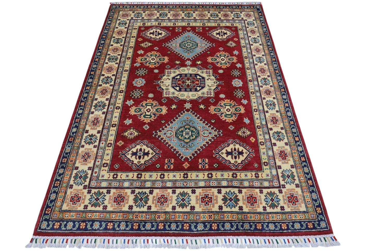 Hand-Knotted Afghani Kazak Wool Rug – 4’10″  x  6’6″
