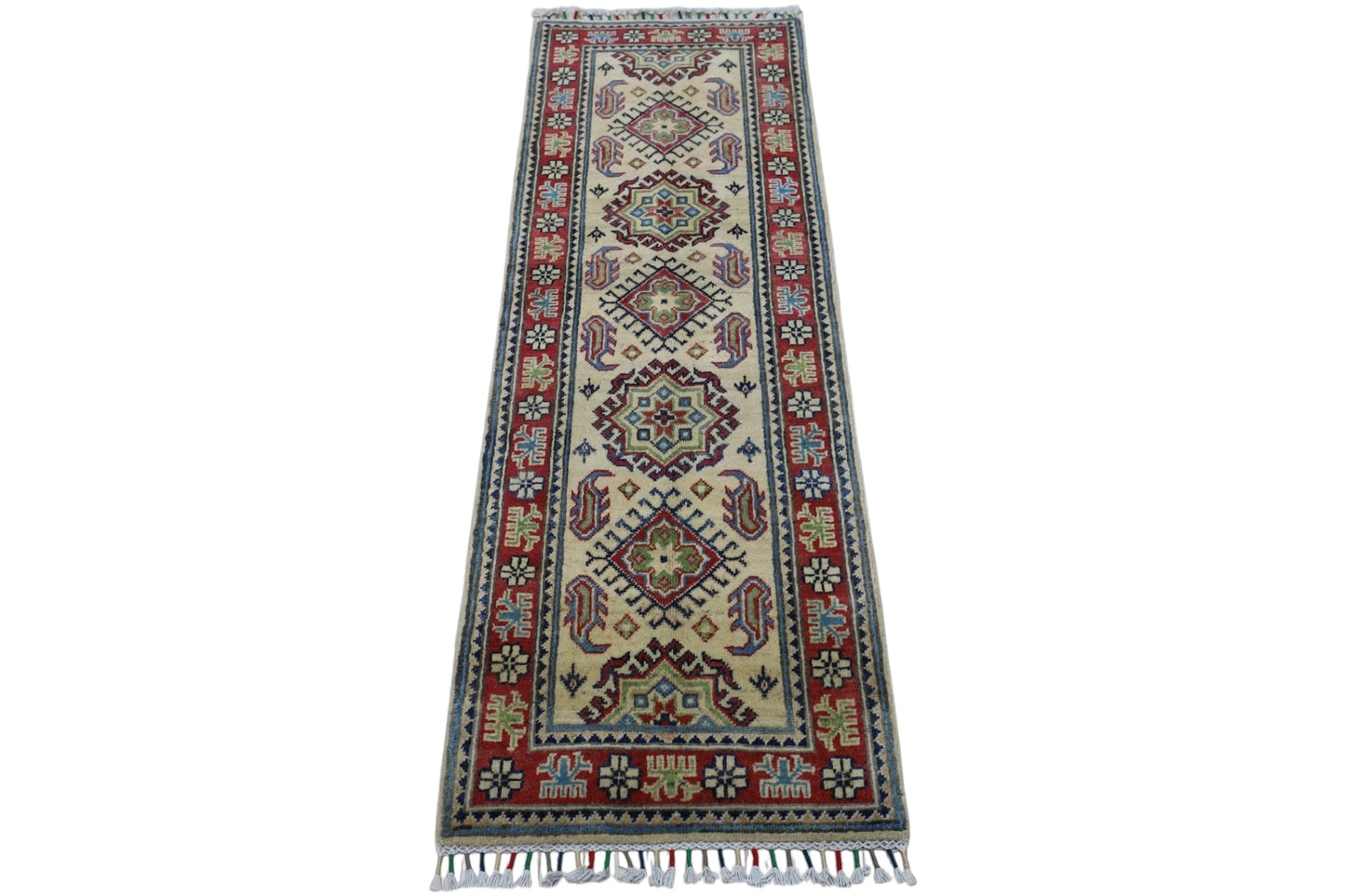 Hand-Knotted Afghani Kazak Wool Rug – 2’0″  x  6’2″