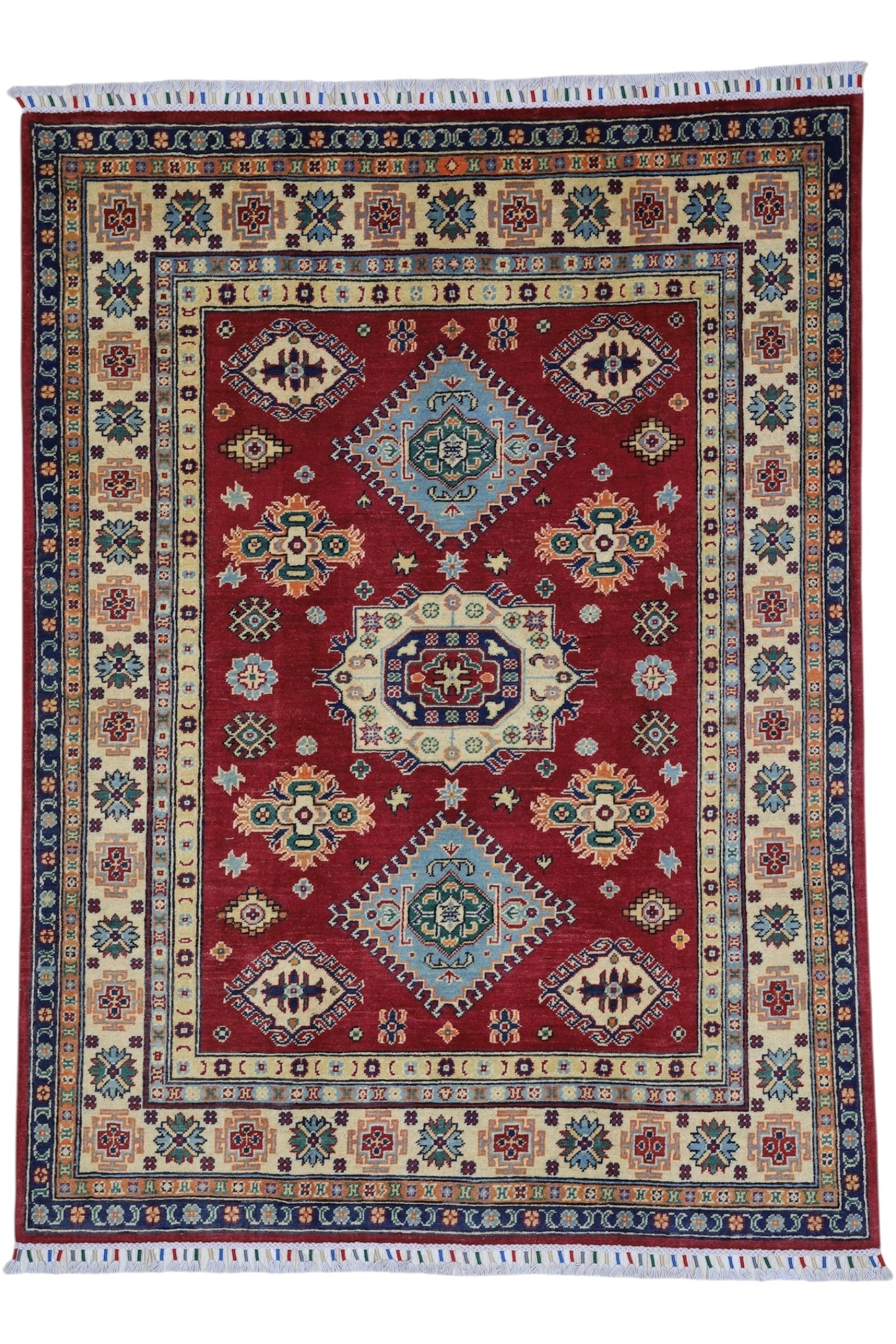 Hand-Knotted Afghani Kazak Wool Rug – 4’10″  x  6’6″
