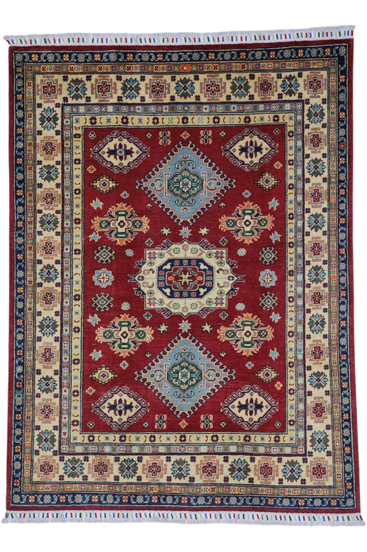 Hand-Knotted Afghani Kazak Wool Rug – 4’10″  x  6’6″
