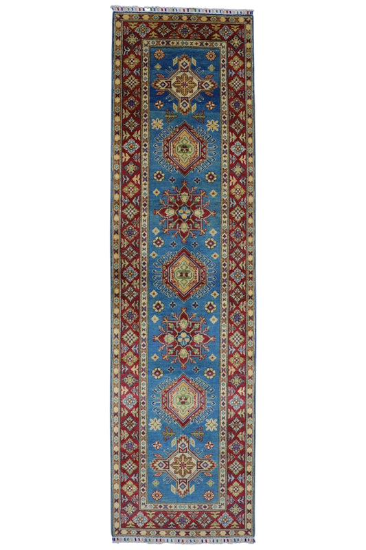 Hand-Knotted Afghani Kazak Wool Rug – 2’9″  x  9’9″