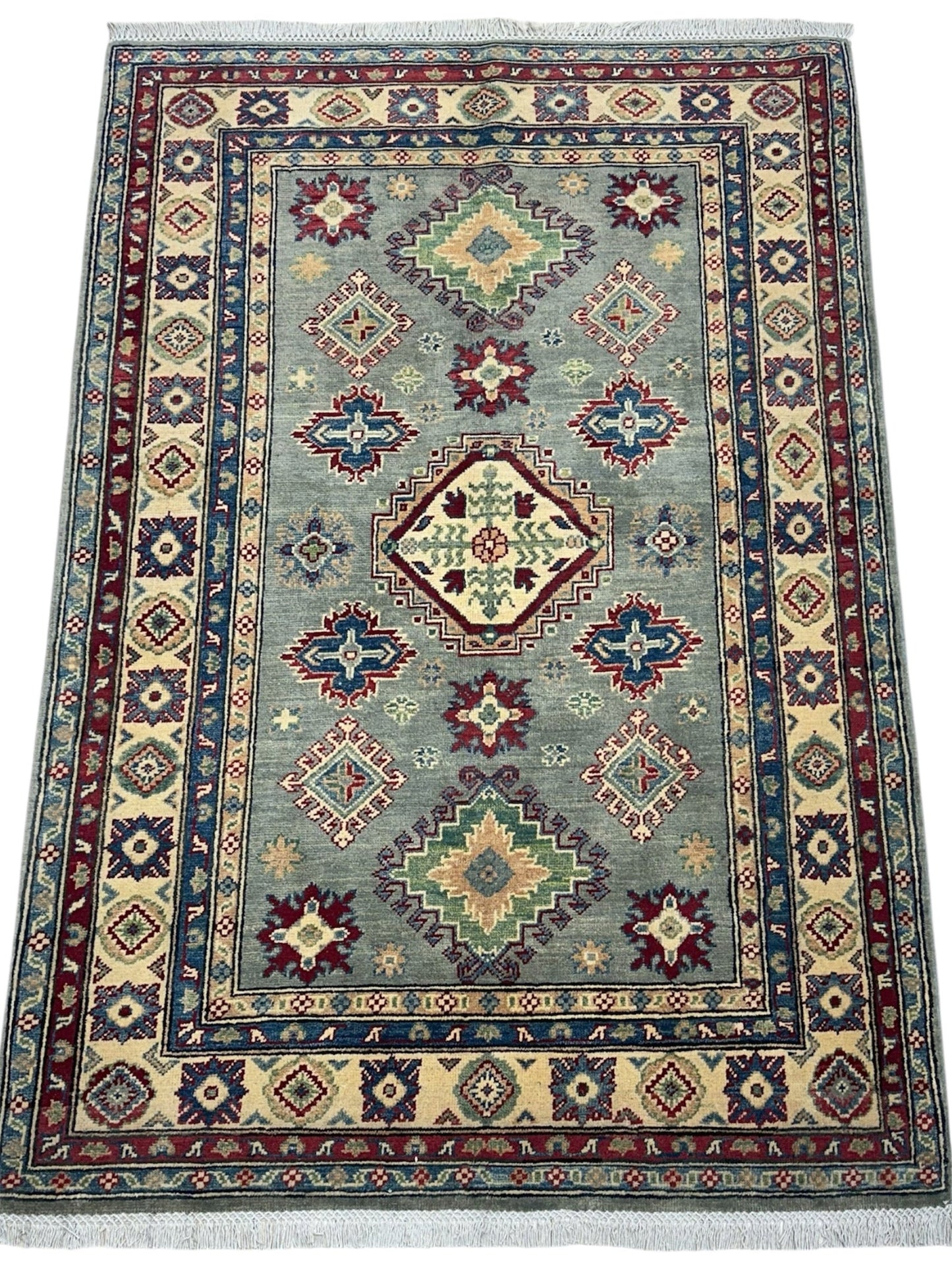 Hand-Knotted Afghani Kazak Wool Rug – 4’ x  6’