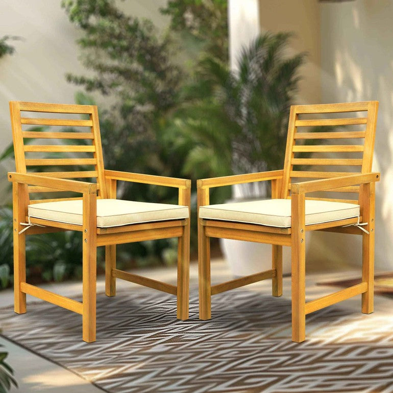 Tranquillo Solara Acacia Wood Outdoor Chairs Set of 2 with Cushions for Stylish Outdoor Seating
