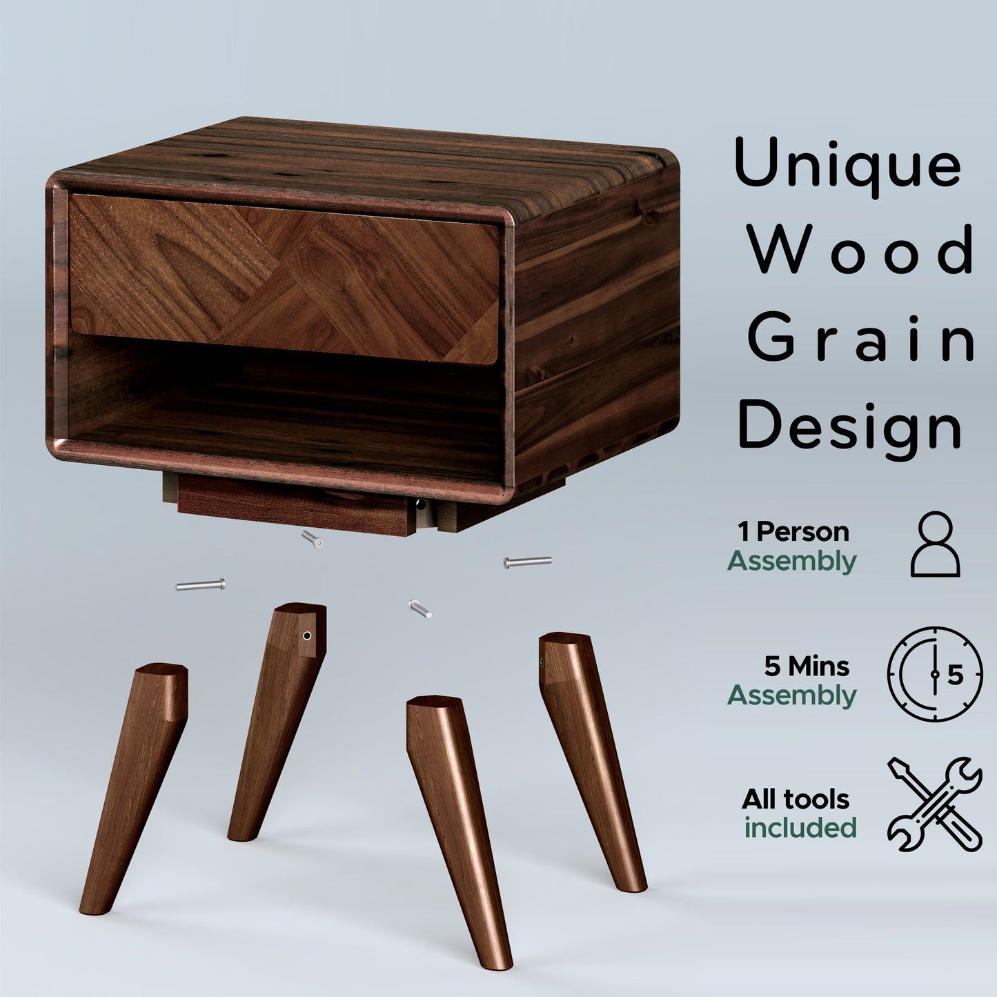 Rorns Laden Nightstand with Drawer - Stylish and Functional Bedroom Storage