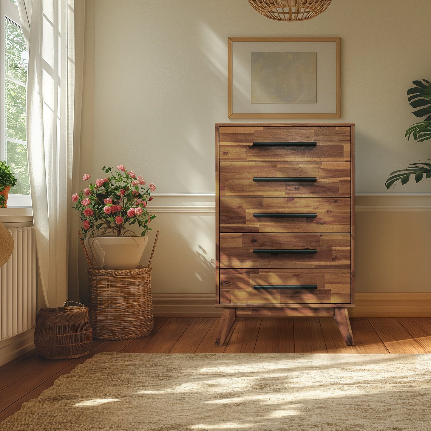 Acacia Linea Solid Wood Dresser for Timeless Elegance