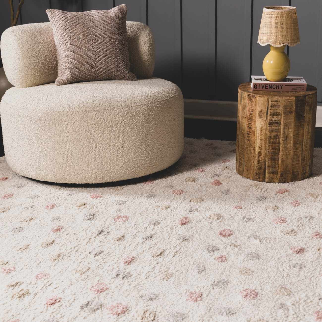 Cansu Pink & Cream Dotted Area Rug