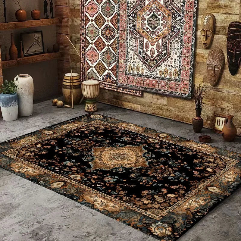 BohoPersia Retro Flannel Area Rug – Washable Anti-Slip Carpet for Living Room, Bedroom & Lounge Harmony