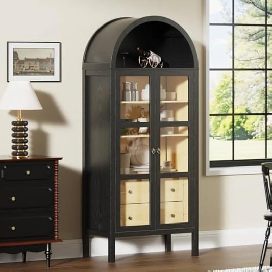 WINDSOR 72” Arched Glass Display Cabinet – Modern Farmhouse Elegance with Sensor Lighting