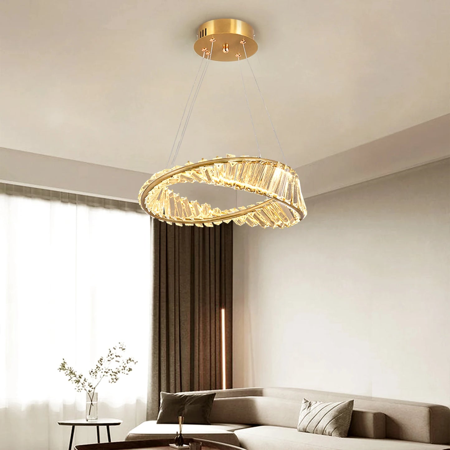 Modern Pendant Light Crystal Led Ceiling Lamp Gold Chandelier Möbius Strip Lustre Luxury Living Dining Room Home Decor Fixture