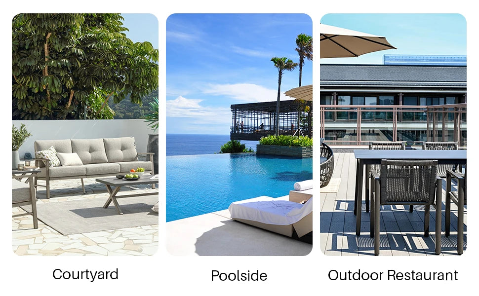 Seehill Limed Oak 3-Seater Outdoor Sectional Sofa – Modern Aluminum Patio Set for Garden, Lawn & Terrace Bliss