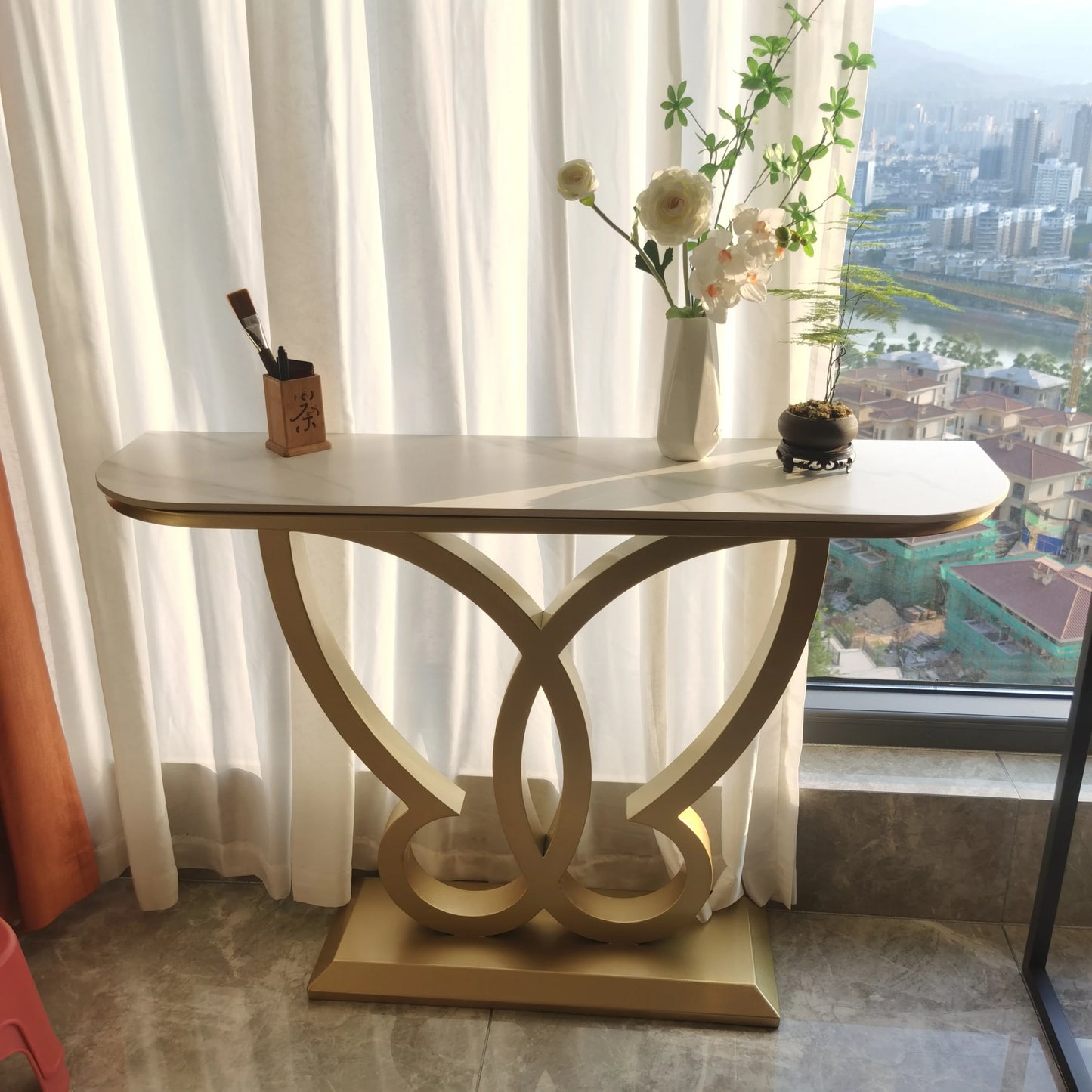 LunaEdge Modern Corner Console Table – Sleek Minimalist Luxury for Living Room, Entryway & Home Elegance