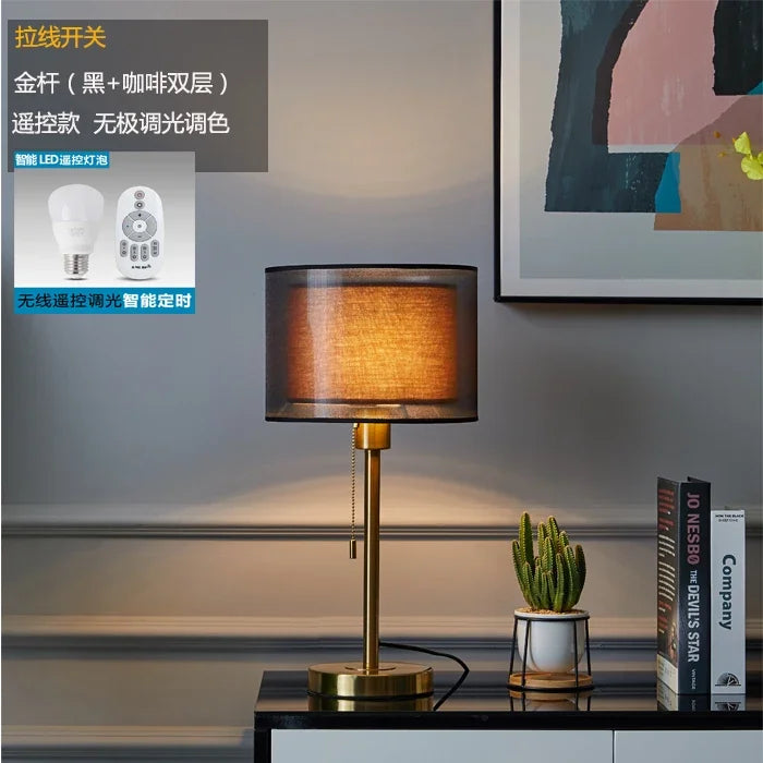 American Retro Gold Nordic Table Lamp – Luxury Warm LED Bedside & Study Light