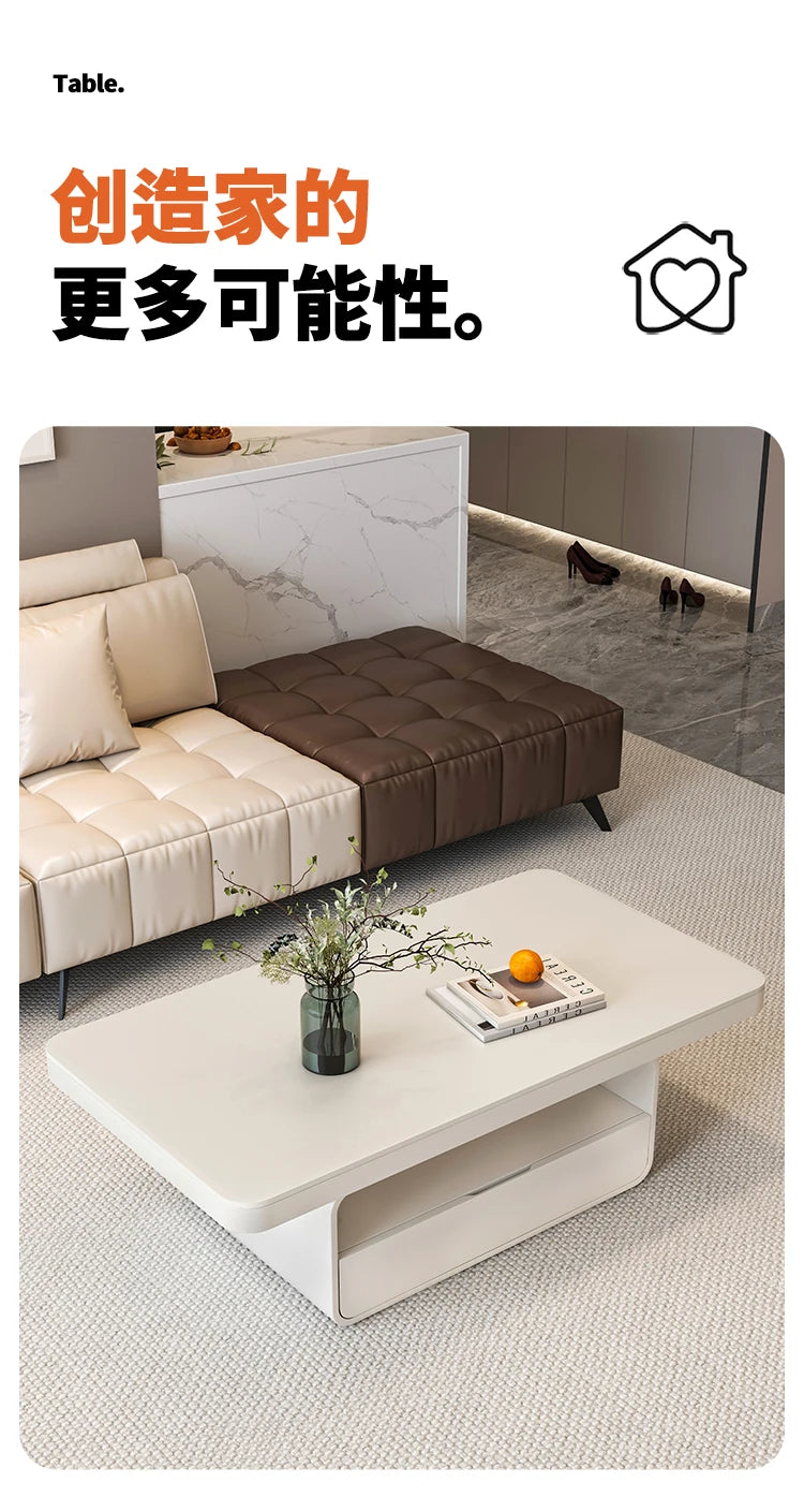 WhisperStone Luxe Living Room Coffee Table – Modern Minimalist Rock Slab Masterpiece with Storage, Style & Soul
