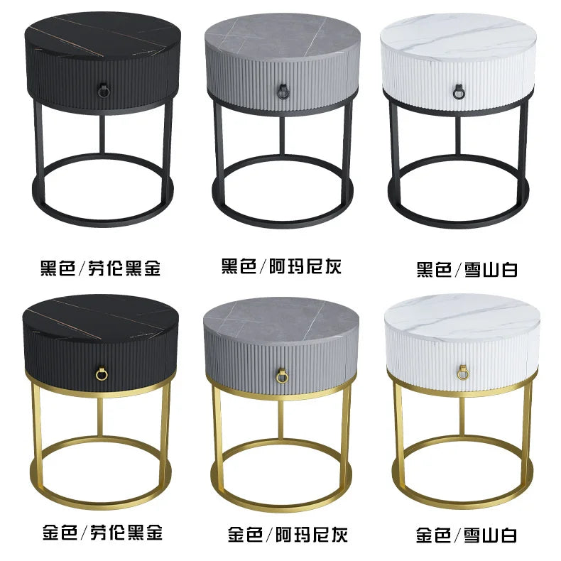 CelesteRound Modern Slate Nightstand – Minimalist Luxury Metal Side Table with Drawer for Bedroom & Living Elegance
