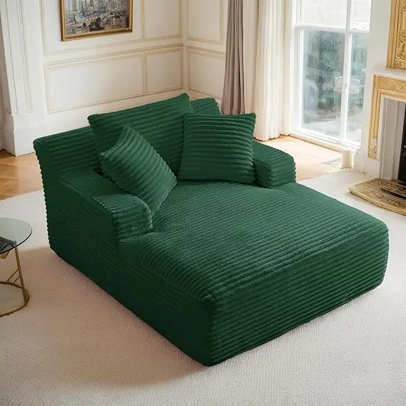 Oversized Chaise Lounge Chair Indoor Corduroy Sofa Bed with Throw Pillows Recliner Chair Comfy Large Deep Seat Sofa Couch for Li