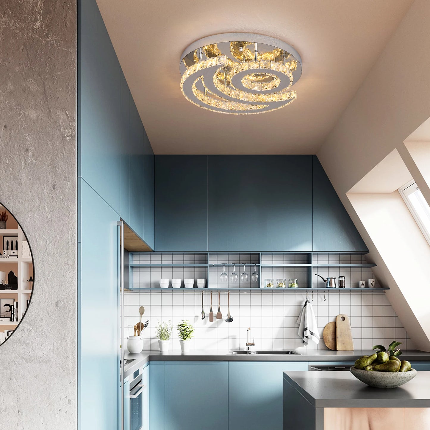 SunMoon Crystal Art Deco Chandelier – Modern LED Ceiling Light for Living Room, Dining Space & Bedroom Luxury Glow