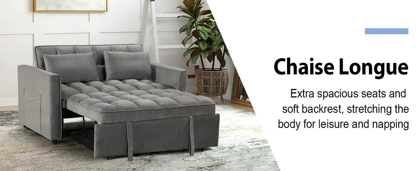 The House Of Bonney EBELLO 3-In-1 Velvet Convertible Sofa Bed – Modern Space-Saving Double Sleeper With Pillows