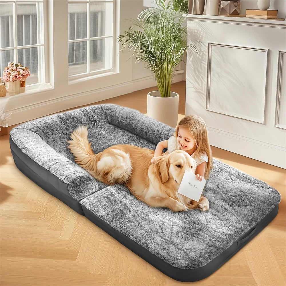 Foldable Human Dog Bed – 2-in-1 Calming Plush Sofa Lounge for Adults & Pets (Washable, Waterproof, Weighted Comfort)