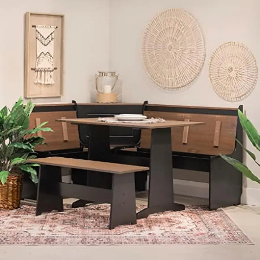 The House Of Bonney Breakfast Nook – Black & Pecan Dining Set with Hidden Storage & Timeless Charm