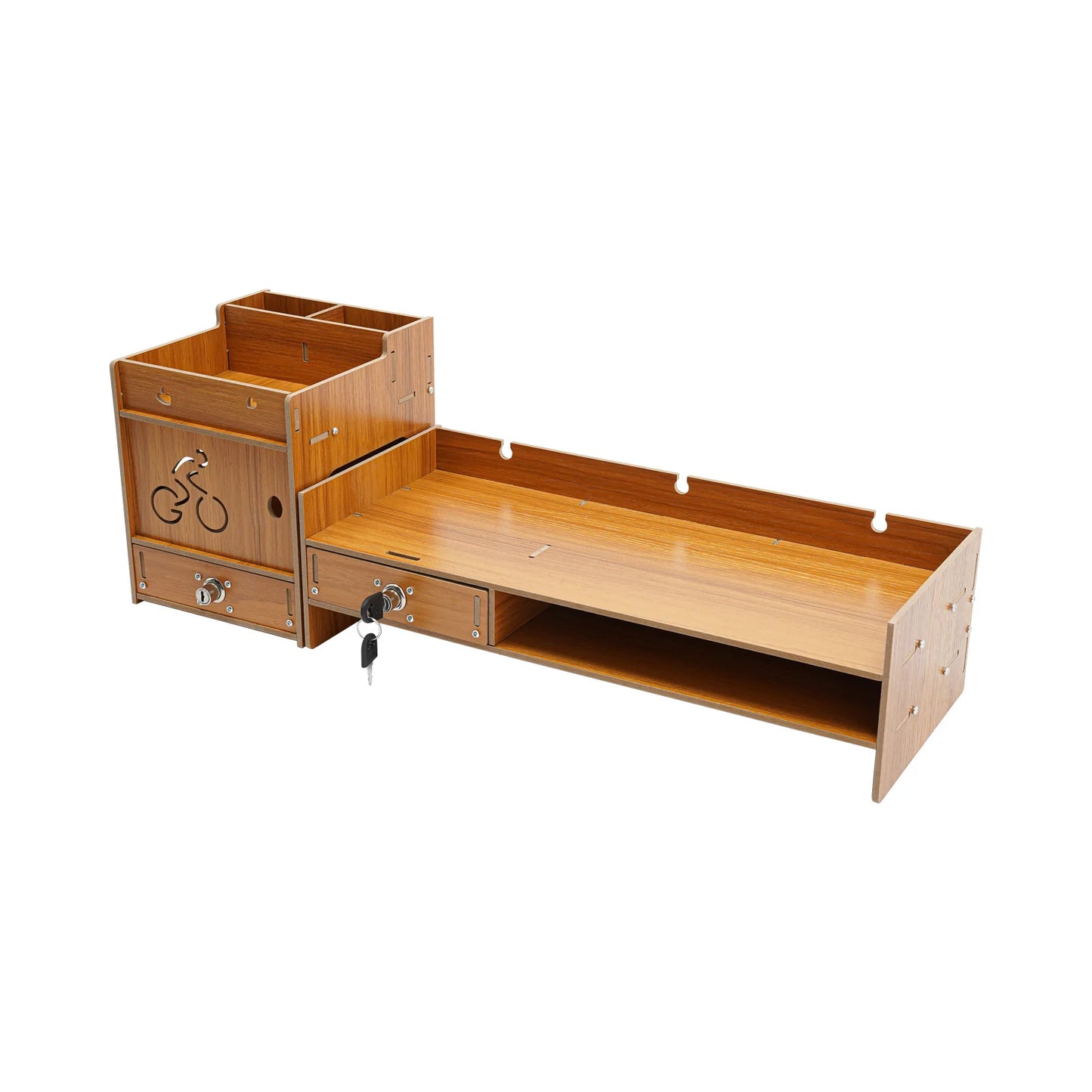 SerenityLift Adjustable Monitor Stand With Lockable Storage | Ergonomic Desk Organizer With Cute Phone Holder & Wire Ports