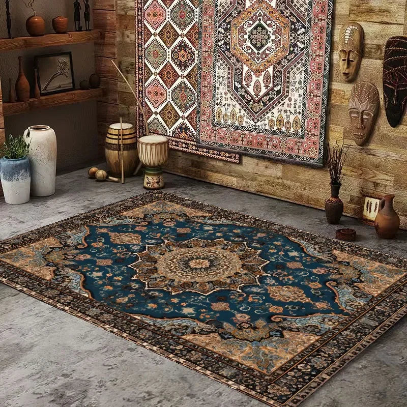 BohoPersia Retro Flannel Area Rug – Washable Anti-Slip Carpet for Living Room, Bedroom & Lounge Harmony