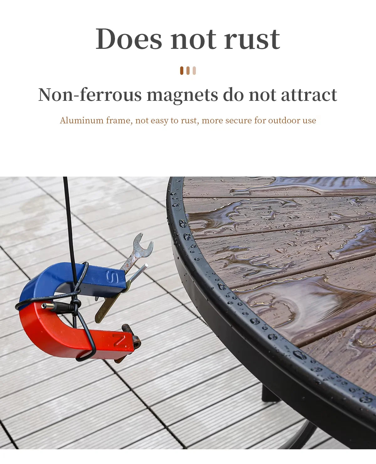 Harborline 120cm Outdoor Dining Table | Modern Wood-Plastic & Iron Frame Terrace Table for Garden, Balcony & Patio