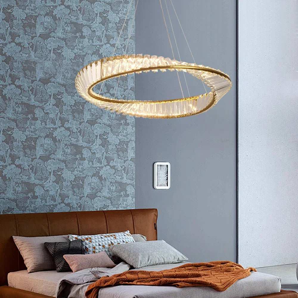 Modern Pendant Light Crystal Led Ceiling Lamp Gold Chandelier Möbius Strip Lustre Luxury Living Dining Room Home Decor Fixture