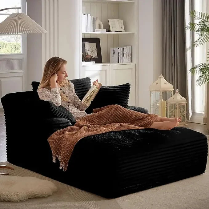 Cordova Luxe Lounger – Oversized Pillow-Back Chaise Sofa in Cloud Corduroy with Foldable Pillows & Armrests | Ready-to-Rest Recliner Bed for Living Room or Bedroom