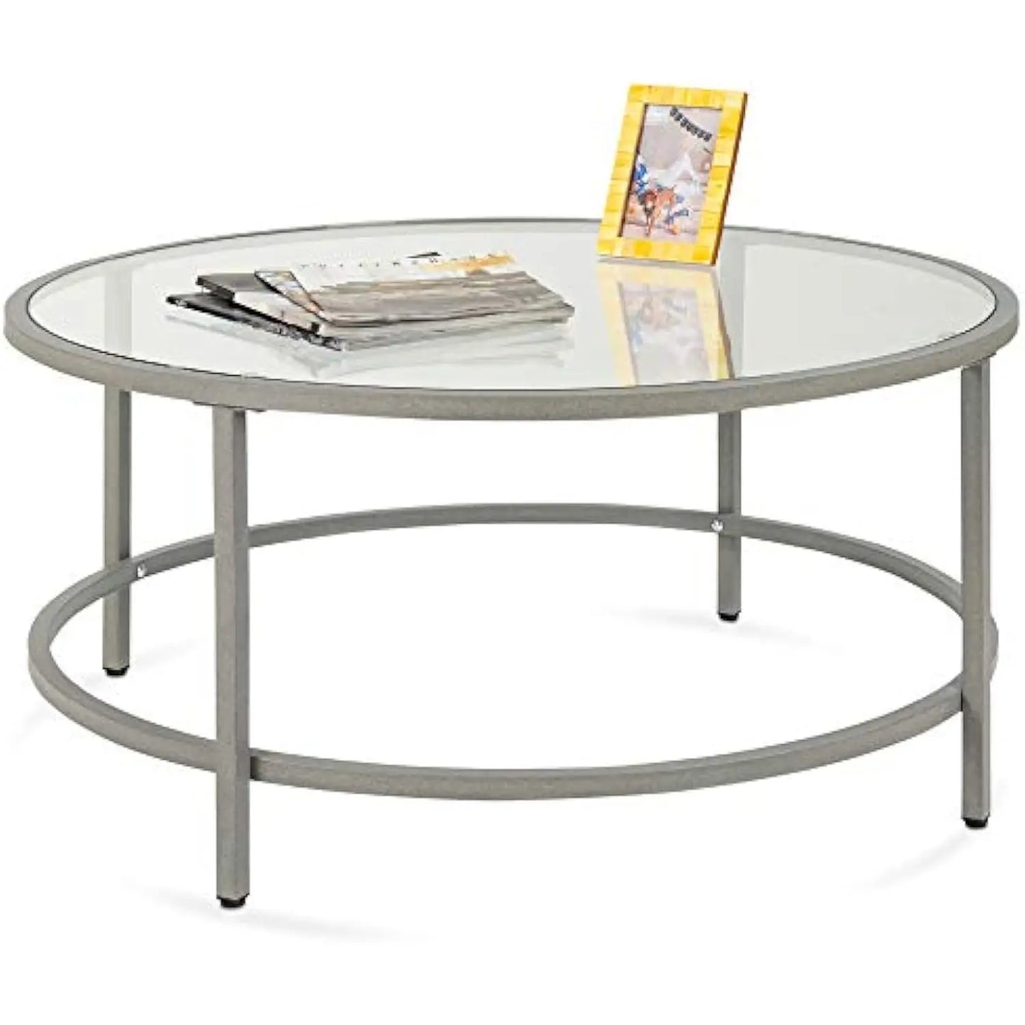 The Celeste Round Glass Coffee Table – Sleek Modern Elegance with Satin Metal Accents