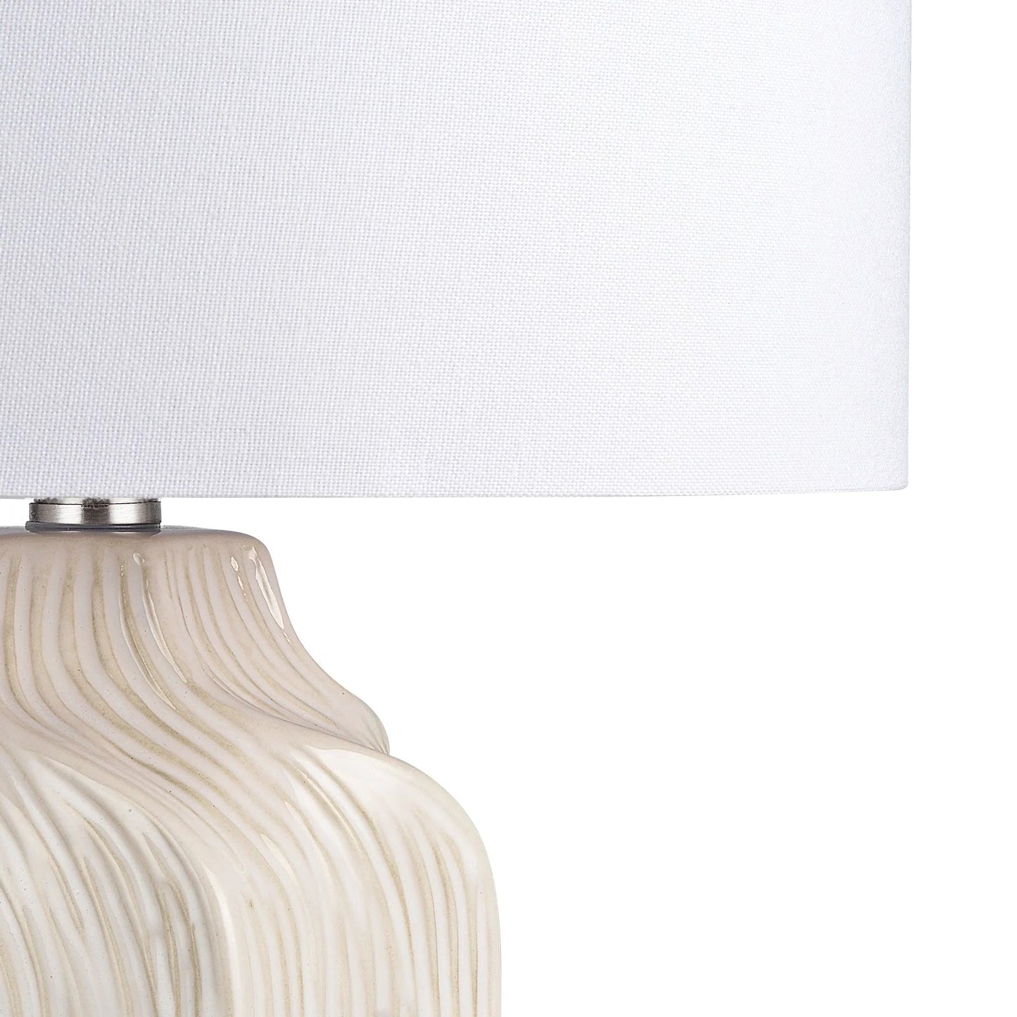 Celestia 21" Etched Ceramic Table Lamp – Handcrafted Gloss White Elegance with Linen Shade