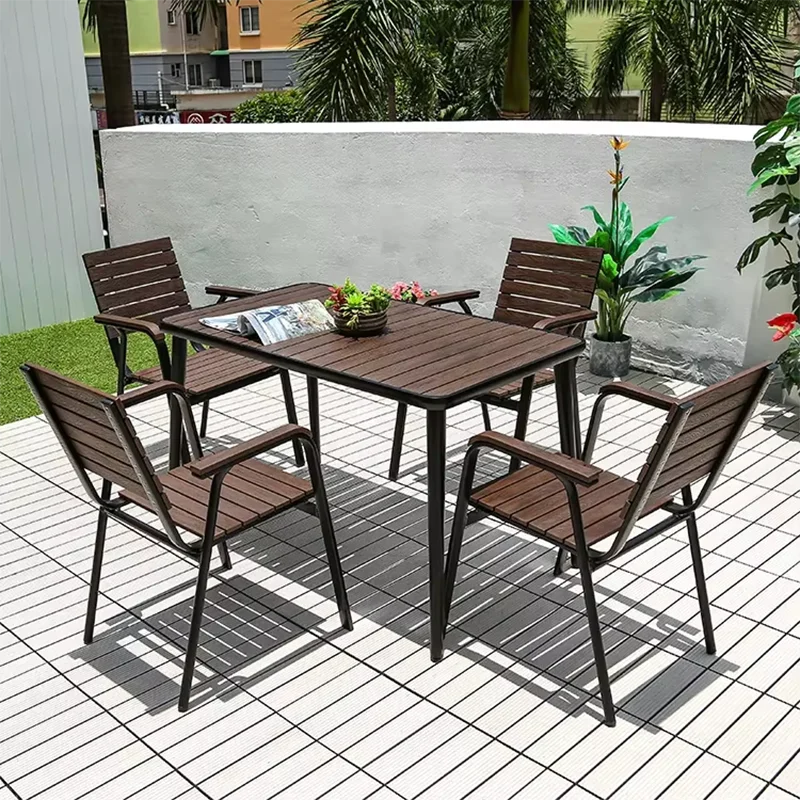 Harborline 120cm Outdoor Dining Table | Modern Wood-Plastic & Iron Frame Terrace Table for Garden, Balcony & Patio